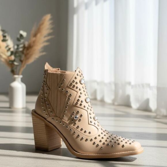 Jeffrey Campbell Show Pony Embellished Boot 7.5 Tan NEW - Picture 1 of 9